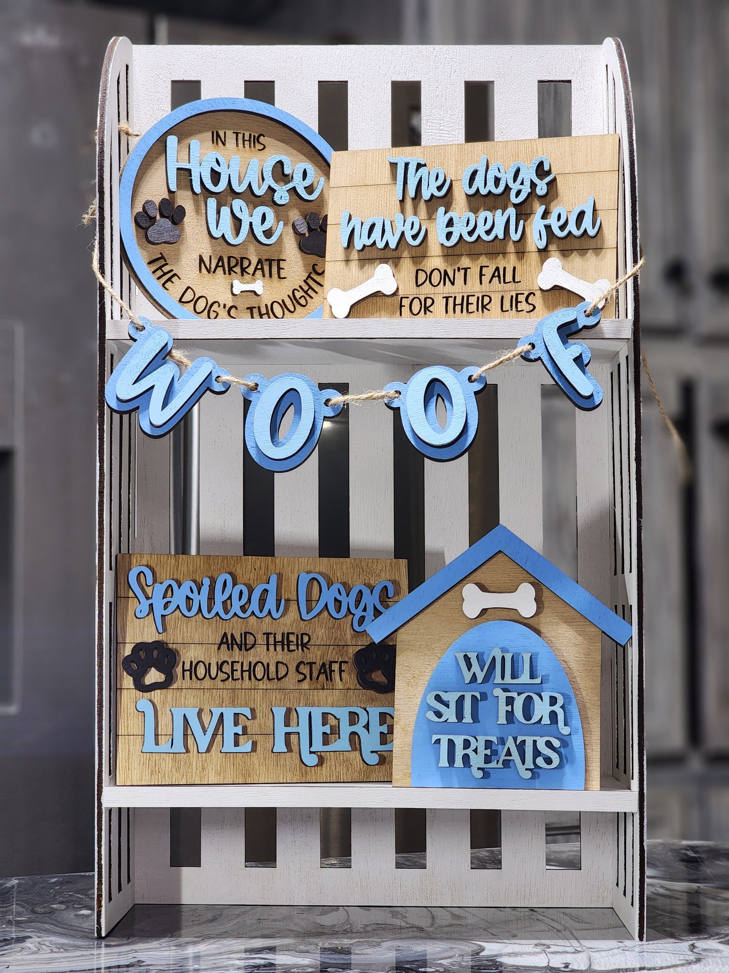 Dog Tiered Shelf Decor – Rustic Farmhouse Dog Lover Display
