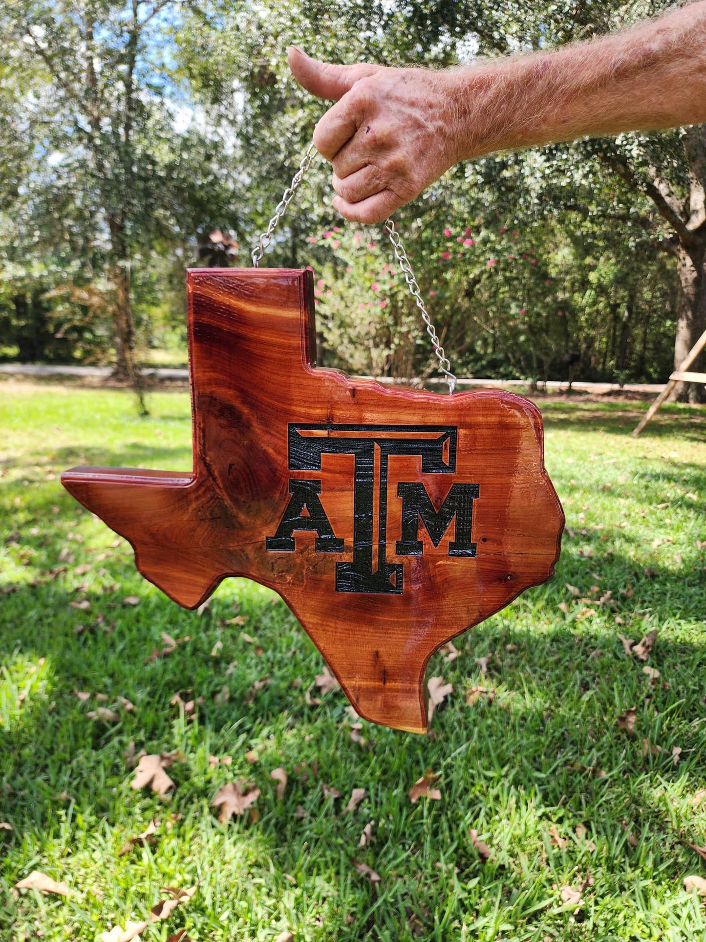 Texas shaped cedar with name or logo of your choice
