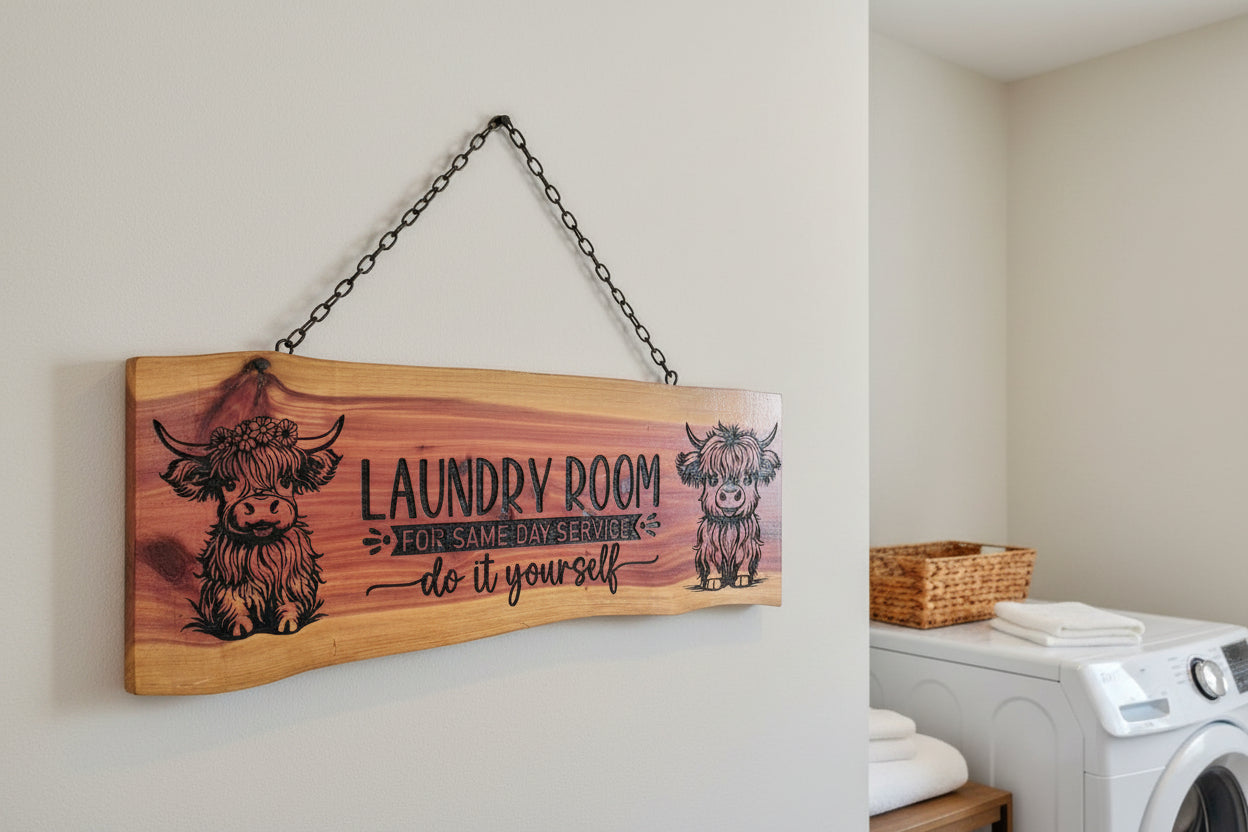 Highland Cow Laundry Service sign