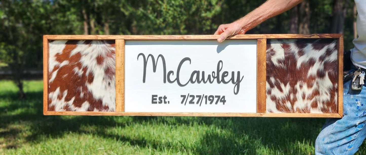 3D Custom Cowhide Sign - Personalized Rustic Decor for Home or Business