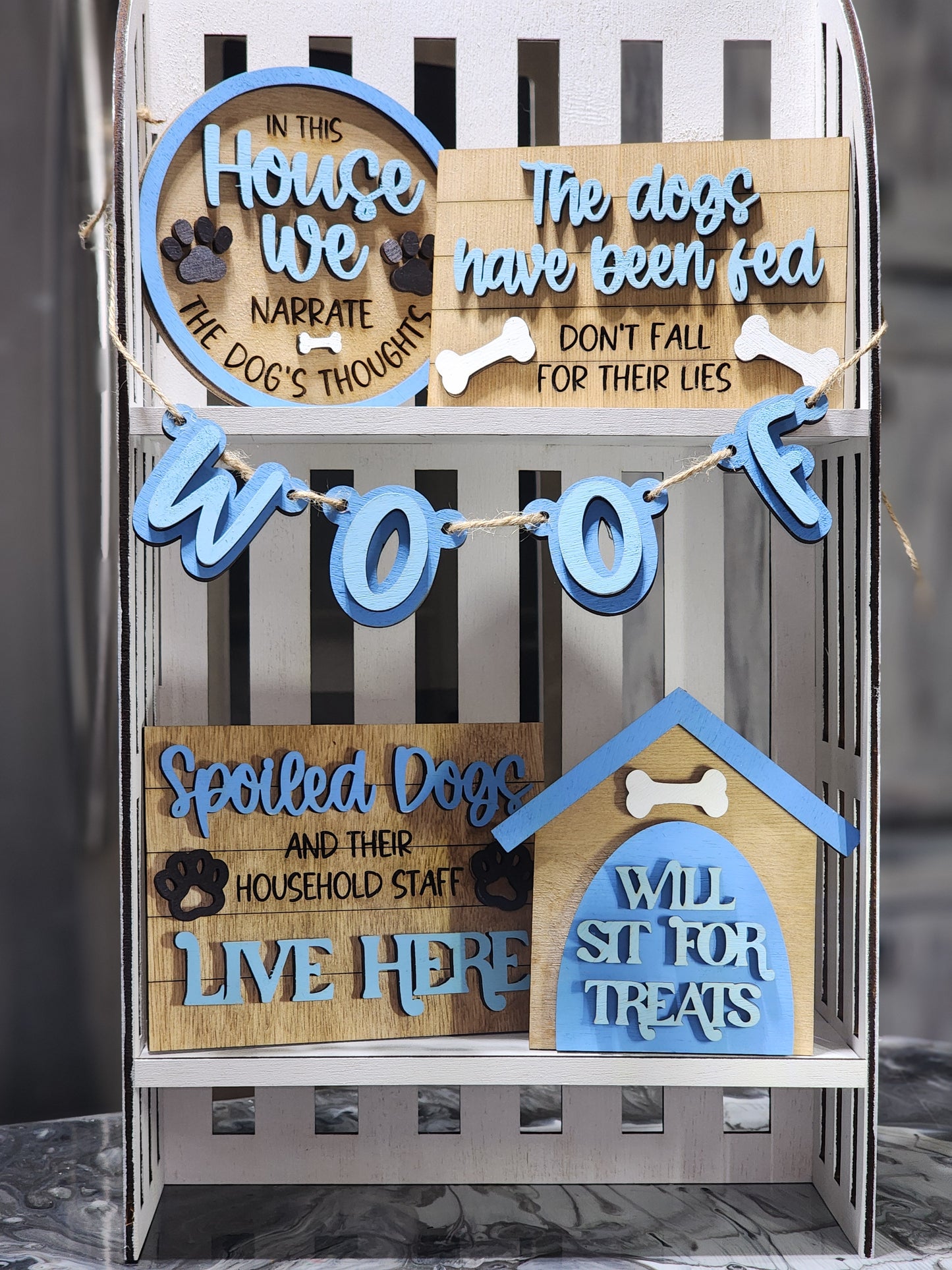 Dog Tiered Shelf Decor – Rustic Farmhouse Dog Lover Display