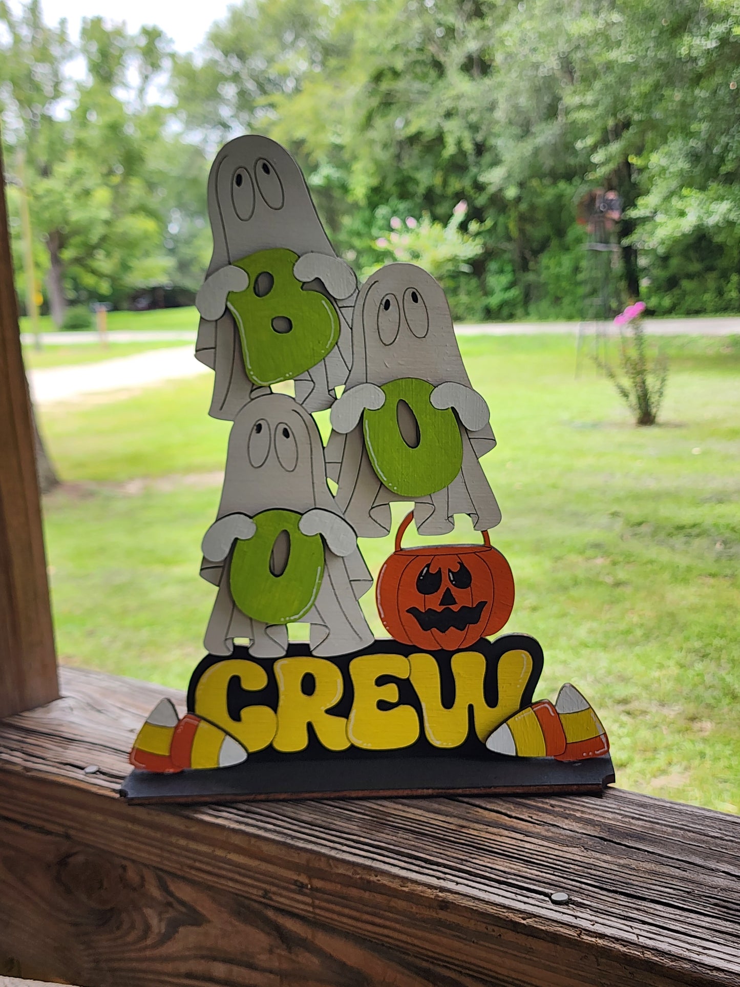 Boo Crew Halloween Shelf Sitter – Rustic Ghost Tiered Tray Decor