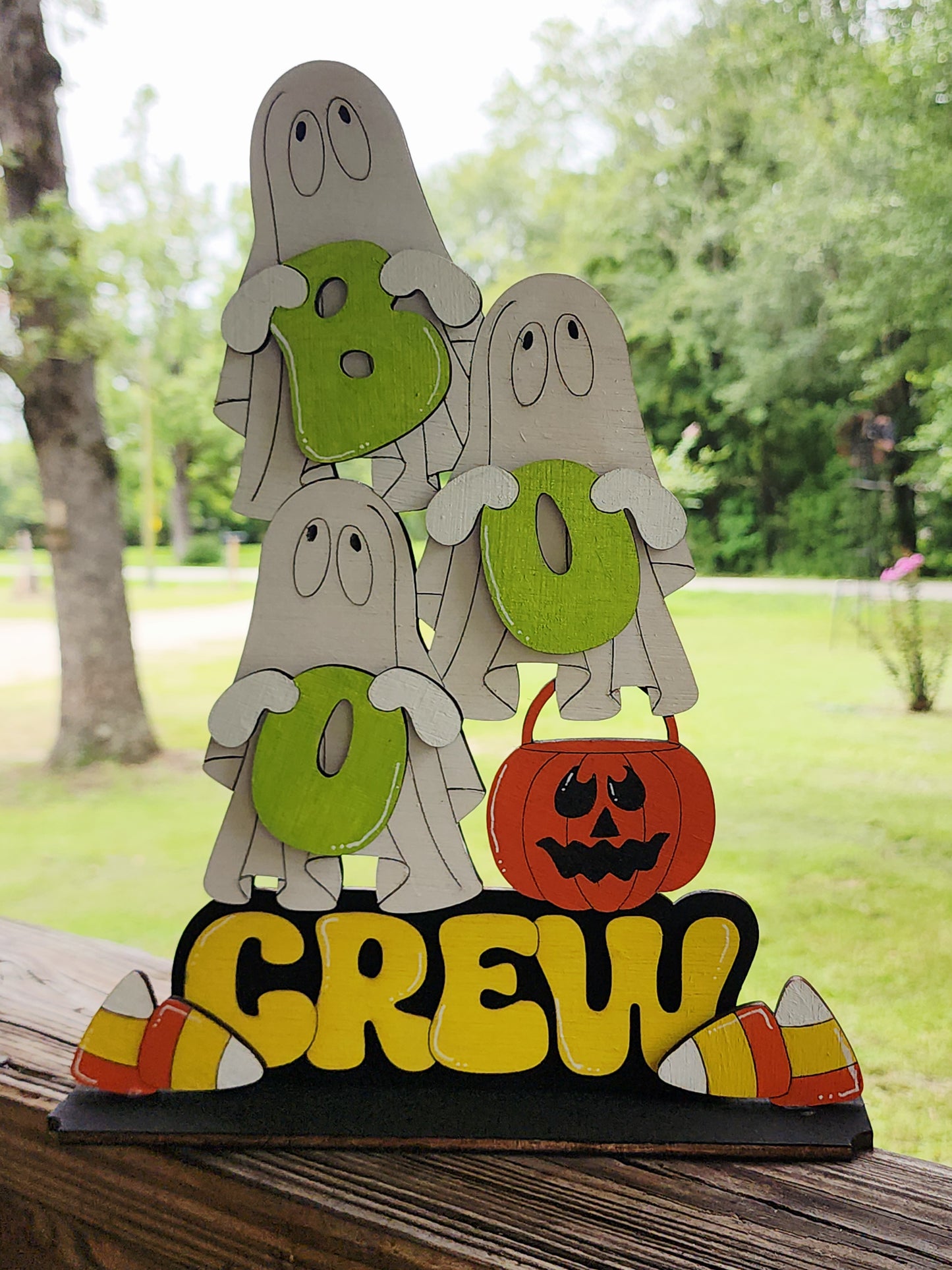 Boo Crew Halloween Shelf Sitter – Rustic Ghost Tiered Tray Decor