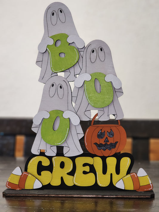 Boo Crew Halloween Shelf Sitter – Rustic Ghost Tiered Tray Decor