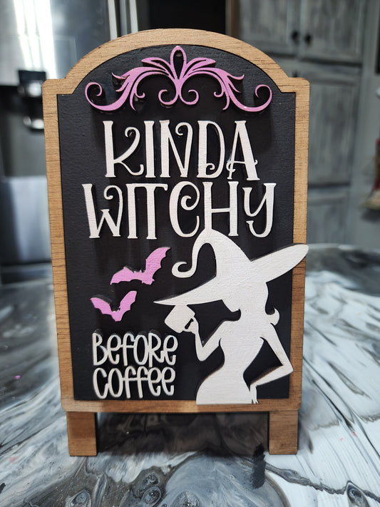 Kinda Witchy Before Coffee Sign – Rustic Halloween Coffee Bar Décor