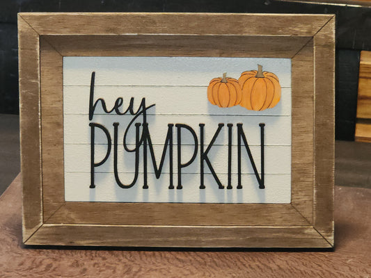 Rustic “Hey Pumpkin” Sign – Farmhouse Fall Shelf & Table Décor