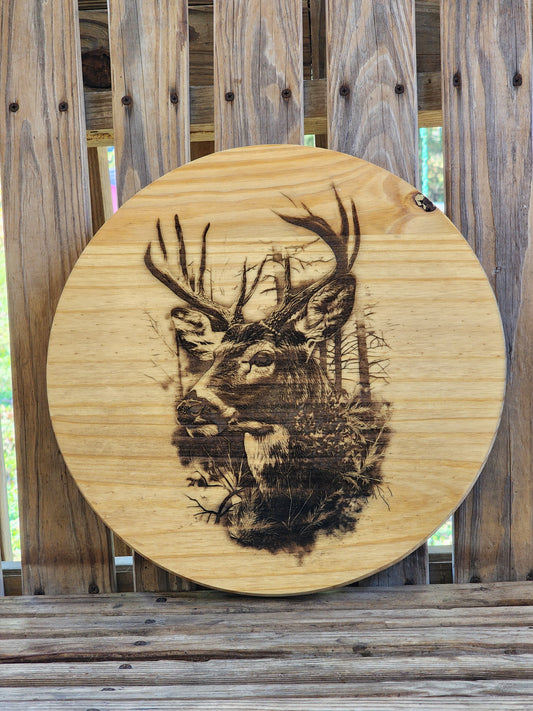 🦌 Rustic Deer Laser Engraved Wood Art – 15" Round Wildlife Wall Decor (3D Illusion Design)