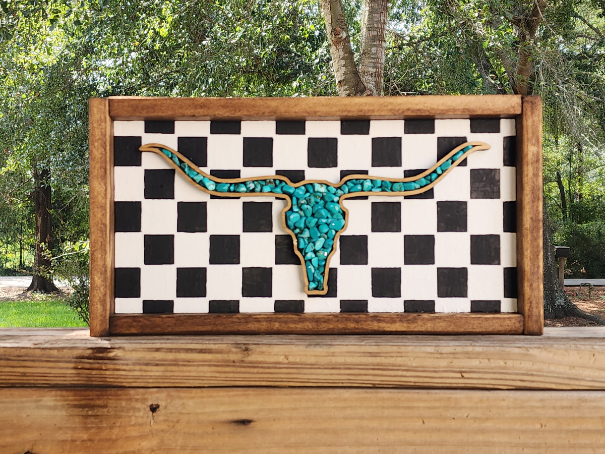 Rustic Turquoise Longhorn Buffalo Check Sign