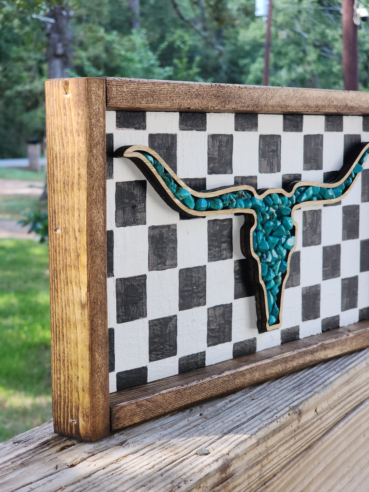 Rustic Turquoise Longhorn Buffalo Check Sign
