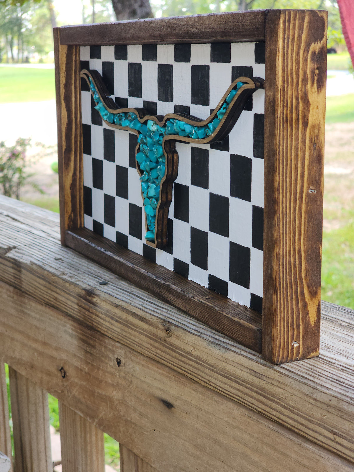 Rustic Turquoise Longhorn Buffalo Check Sign