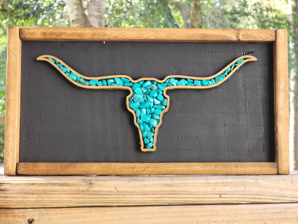 Turquoise Longhorn Wood Sign | Rustic Western Wall Decor | Texas Ranch Decor