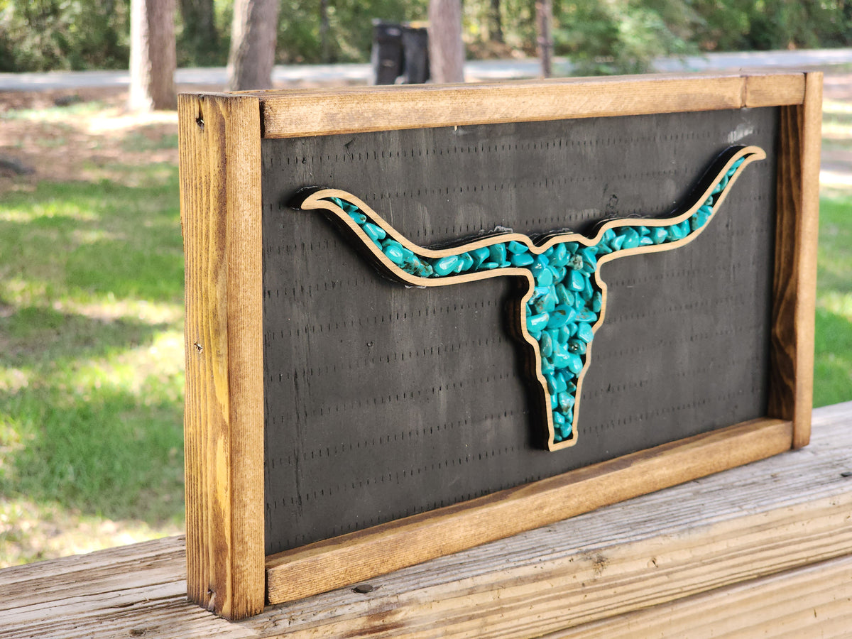 Turquoise Longhorn Wood Sign | Rustic Western Wall Decor | Texas Ranch Decor