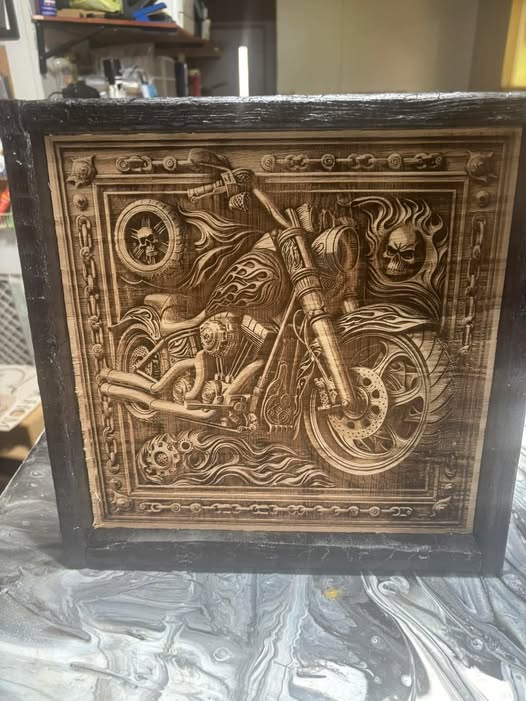 Motorcycle Wall Art – Harley-Inspired Framed Wood Sign • Rustic Biker Decor • Man Cave Gift