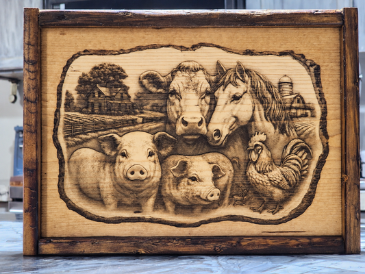 Rustic Farm Animal Laser Engraved Wood Sign – Framed Farmhouse Wall Art